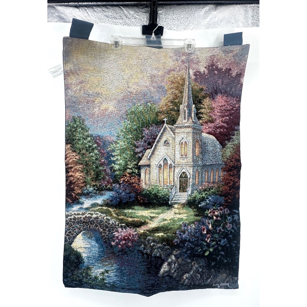 Nicky Boehme Church in the Country Woven Wall Hanging Tapestry 26x36 Made in USA